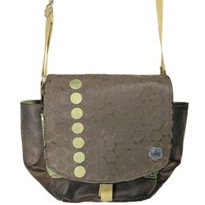 Haiku Y2K VTG Sharon Eisenhauer Messenger Crossbody Bag |‎ Brown & Green Circles